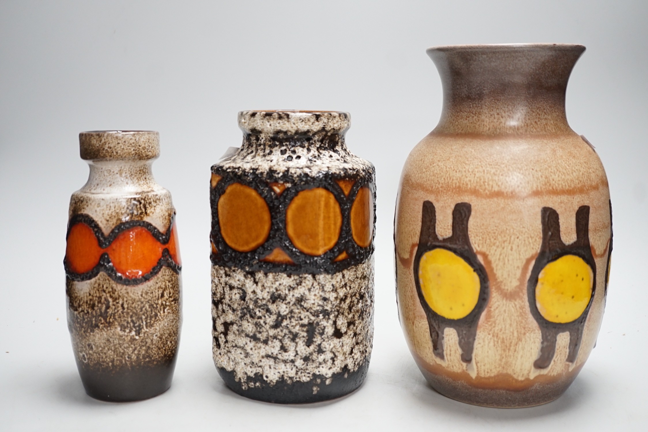 Three West German pottery vases, Dümler & Breiden and Bay, tallest 29cms high